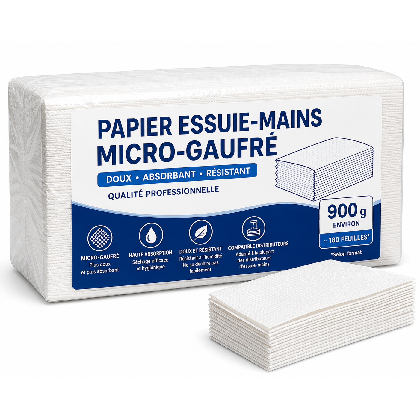 Papier essuie-mains micro-gaufré 900 g