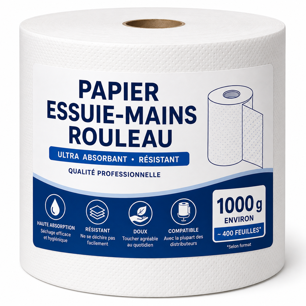 Papier essuie-mains rouleau 1000 g